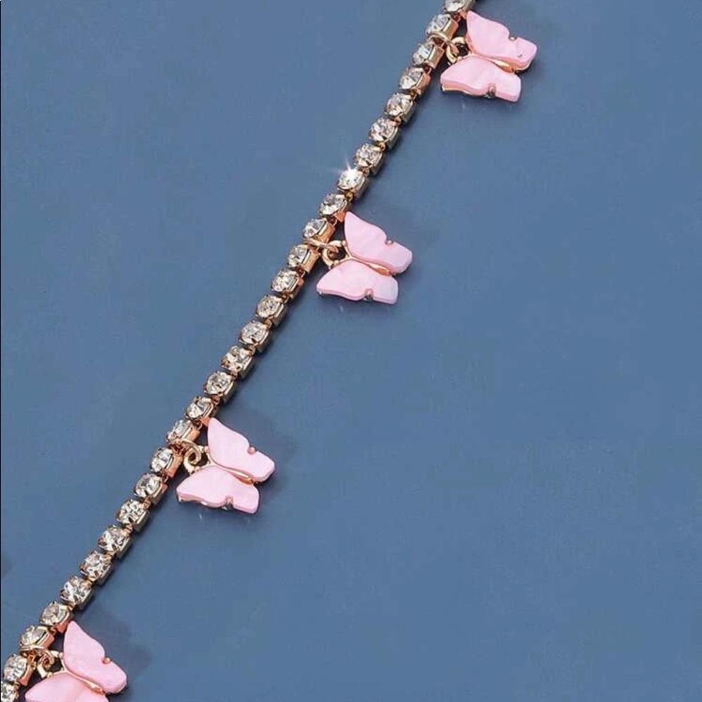 Dazzling Icy Bling Pink Butterfly Charm anklet - Picture 2 of 3